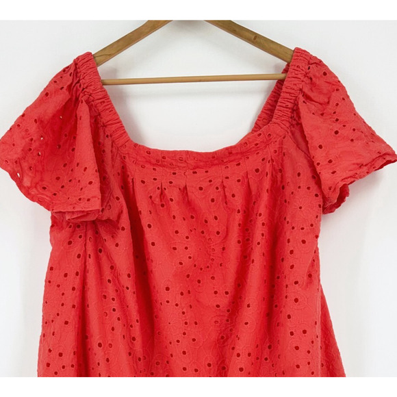 Lane Bryant Womens Embroidered Eyelet Peasant Dress 26/28 Mini Crochet Boho - Picture 2 of 10